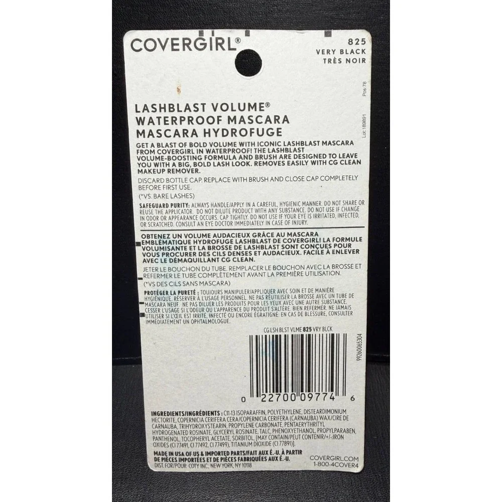 CoverGirl Lash Blast Volume Mascara 825 Very Black Waterproof 10X Volume